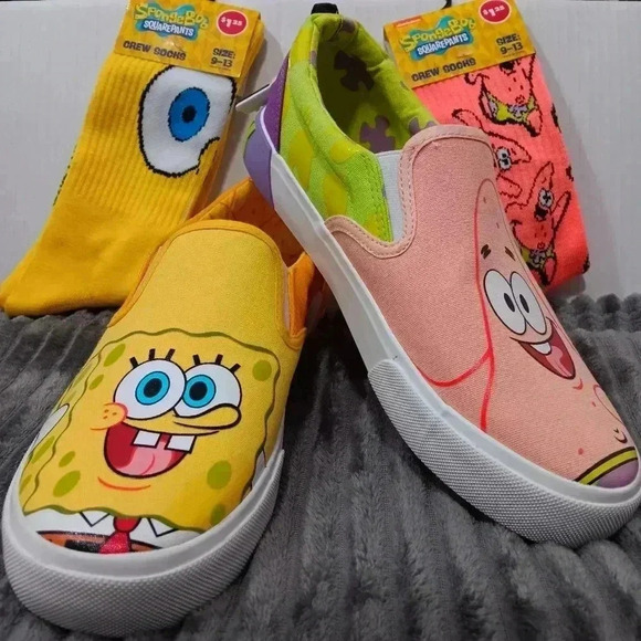 NWOB SpongeBob Squarepants & Patrick Slip On Canvas Sneaker Mens Shoe Sz 8.5 - Picture 1 of 12